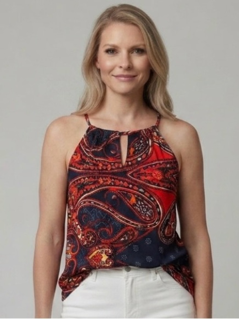 VENUS Red Navy Paisley Halter Cami Top Size S Bohemian 70s Vibes